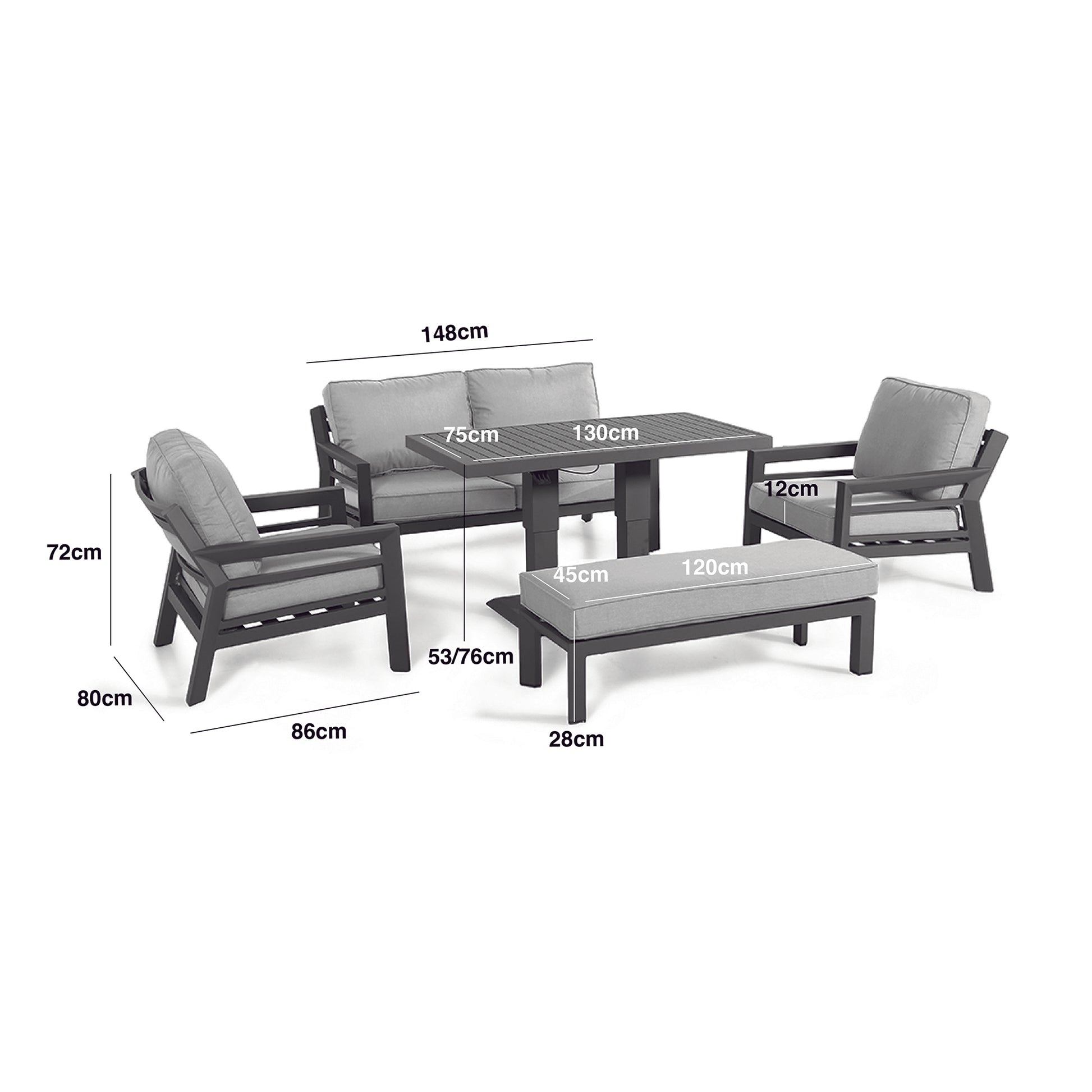 Maze - New York 2 Seat Aluminium Sofa Set with Rising Table - Dove Grey - Blythe Living
