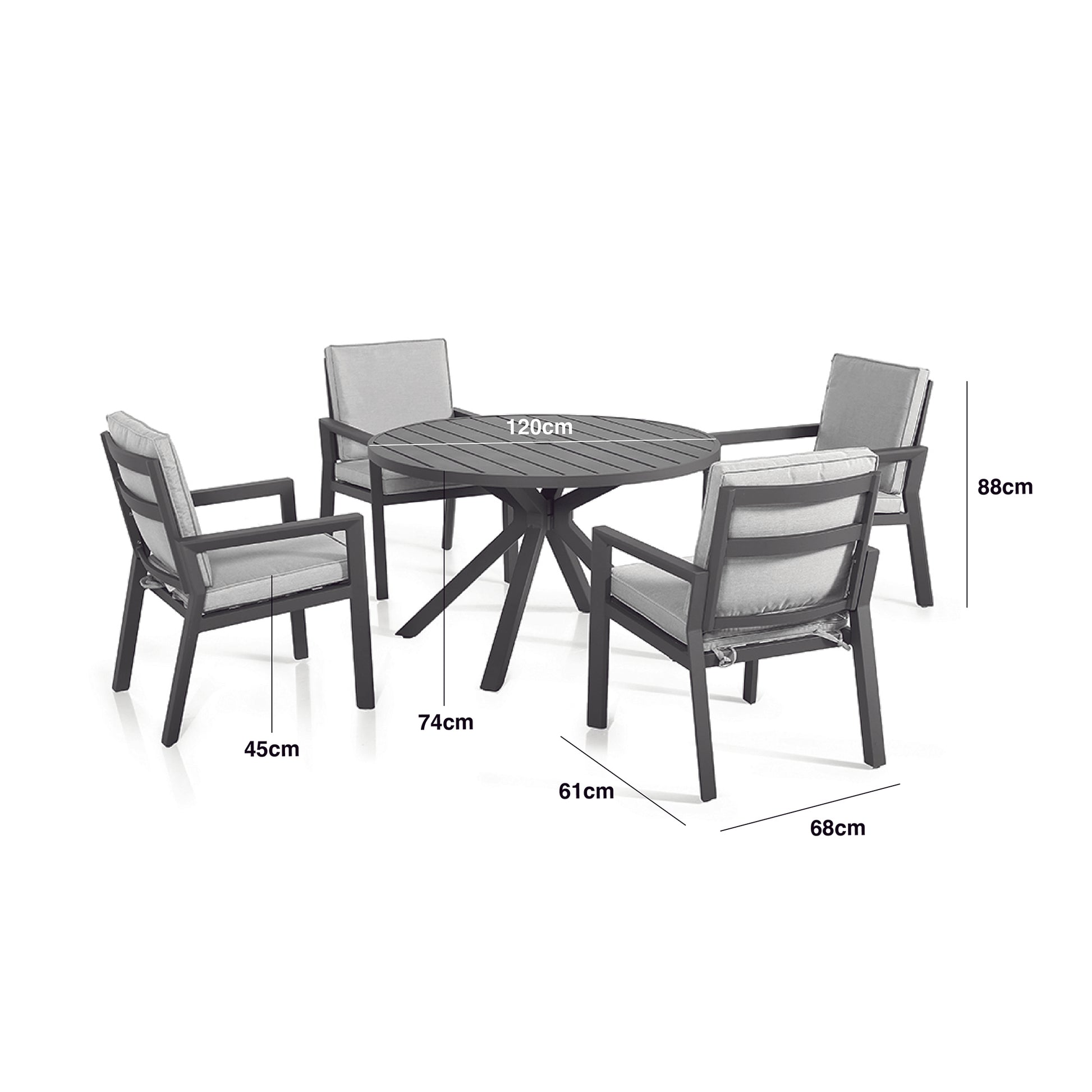 Maze - New York 4 Seat Round Aluminium Dining Set - Dove Grey - Blythe Living