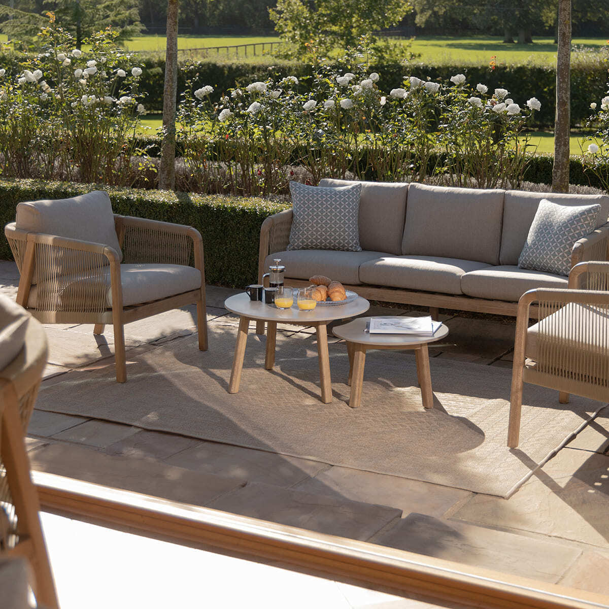 Maze - Martinique Rope Weave 3 Seat Sofa Set with 2 Lounge Armchairs & 2 Round Coffee Tables - Blythe Living