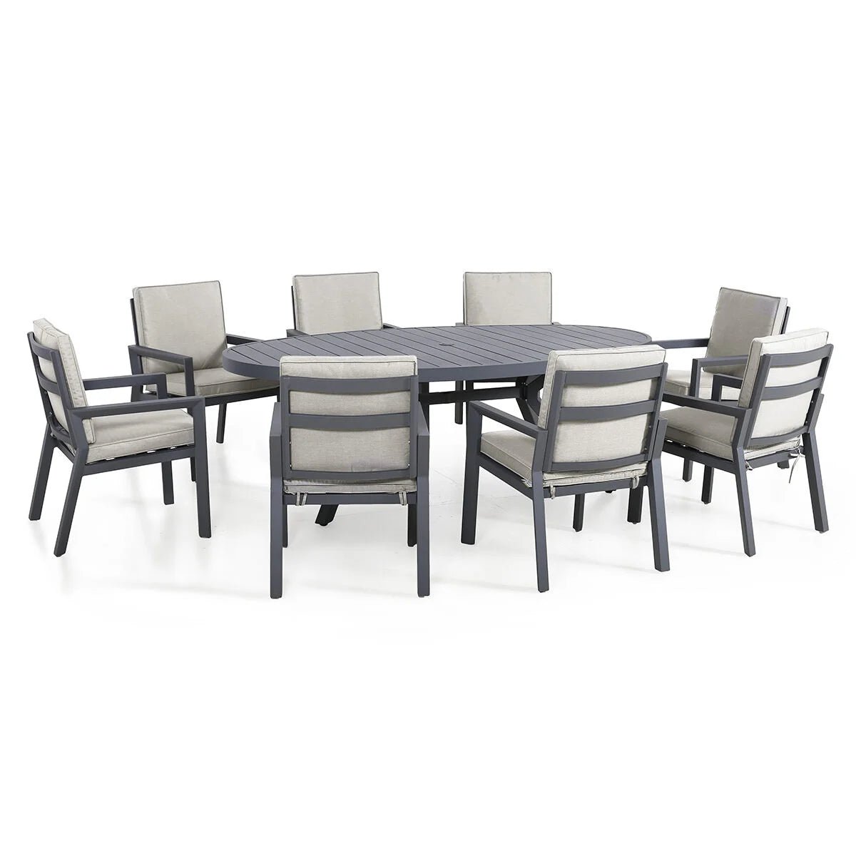 Maze - New York 8 Seat Oval Aluminium Dining Set - Dove Grey - Blythe Living
