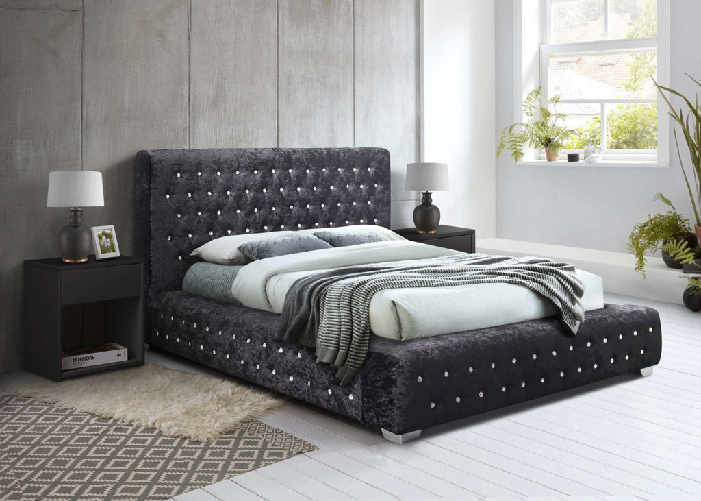 Grande Fabric Bed Black Crushed Velvet