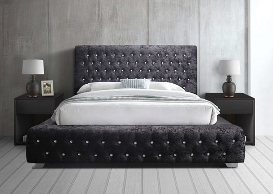 Grande Fabric Bed Black Crushed Velvet