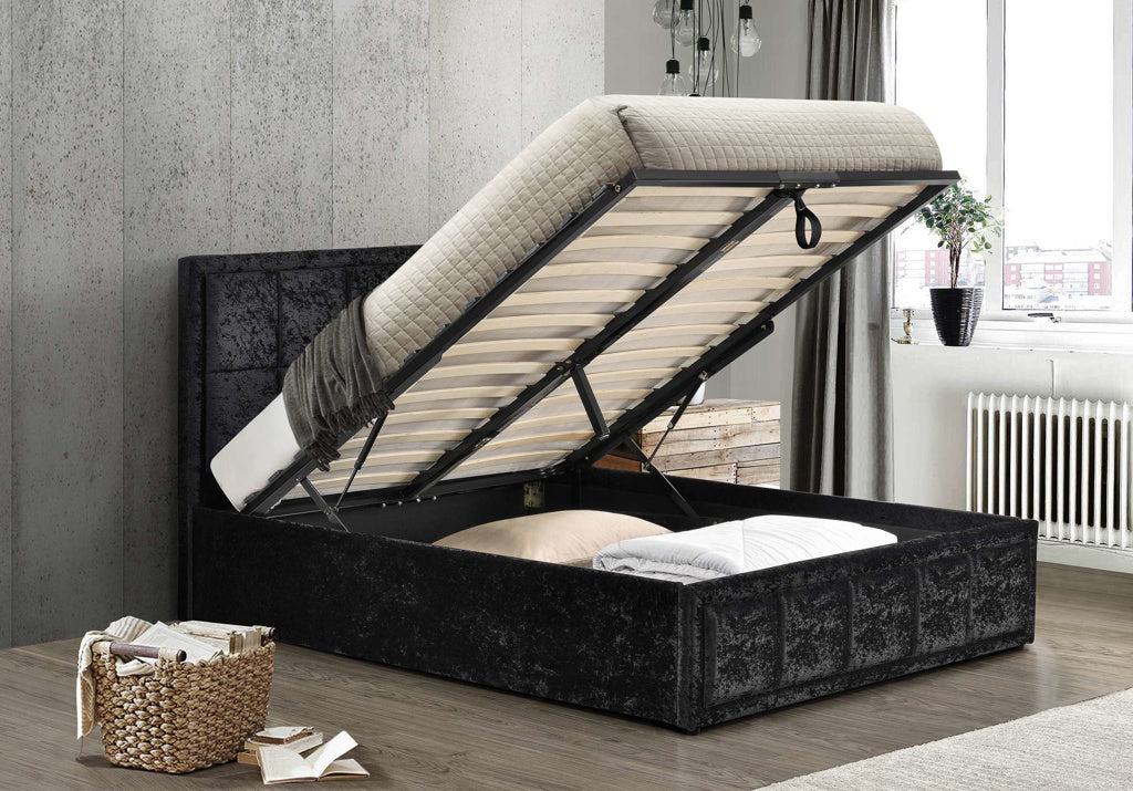 Hannover Fabric Ottoman Bed Black Crushed