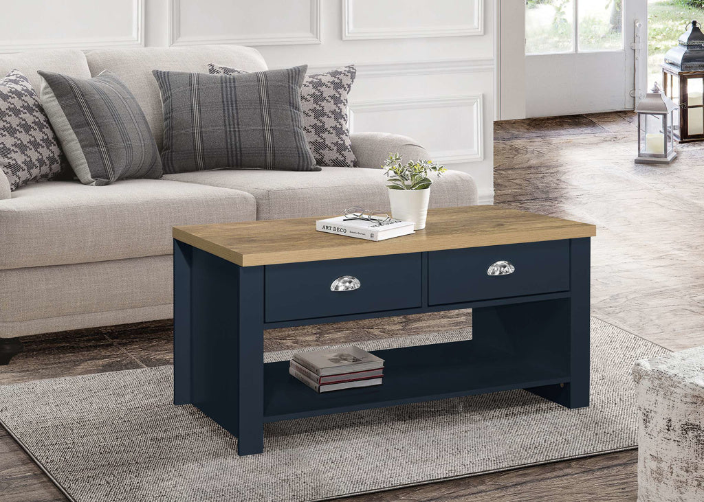 HIGHGATE 2 DRAWER COFFEE TABLE NAVY BLUE