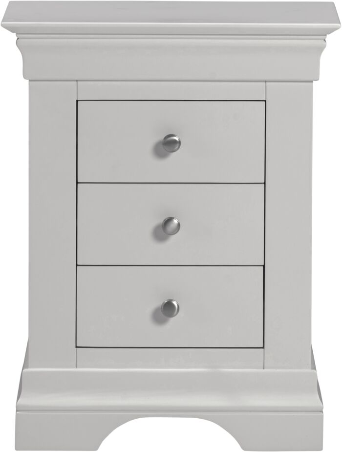 BORDEAUX 3 DRAWER BEDSIDE - PEBBLE GREY - Blythe Living