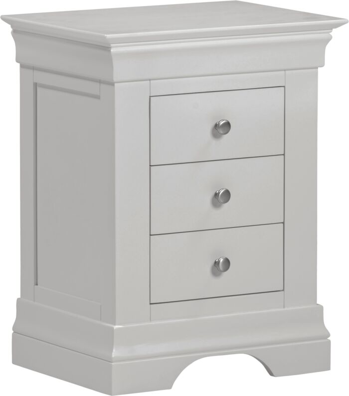BORDEAUX 3 DRAWER BEDSIDE - PEBBLE GREY - Blythe Living
