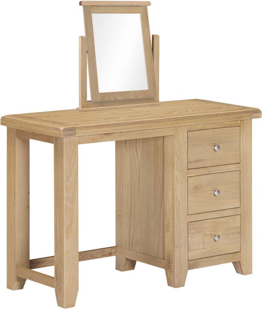 WINDSOR 3 DRAWER DRESSING TABLE AND MIRROR - NATURAL OAK