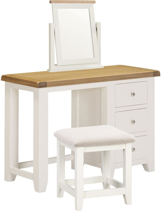 WINDSOR 3 DRAWER DRESSING TABLE SET - IVORY/OAK/OAT FABRIC