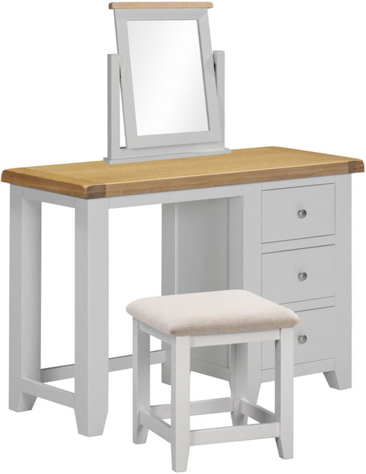 WINDSOR 3 DRAWER DRESSING TABLE SET - PEBBLE GREY/OAK/OAT FABRIC