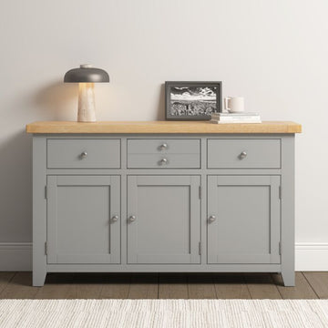 WINDSOR 3 DOOR 3 DRAWER SIDEBOARD - PEBBLE GREY/OAK