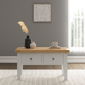 WINDSOR 2 DRAWER COFFEE TABLE - IVORY/OAK