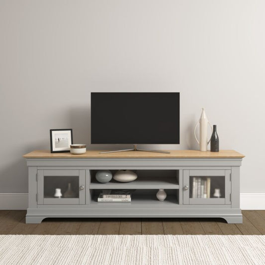 BORDEAUX TV STAND - PEBBLE GREY/OAK - Blythe Living