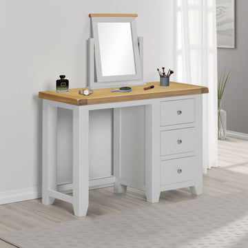 WINDSOR 3 DRAWER DRESSING TABLE AND MIRROR - PEBBLE GREY/OAK