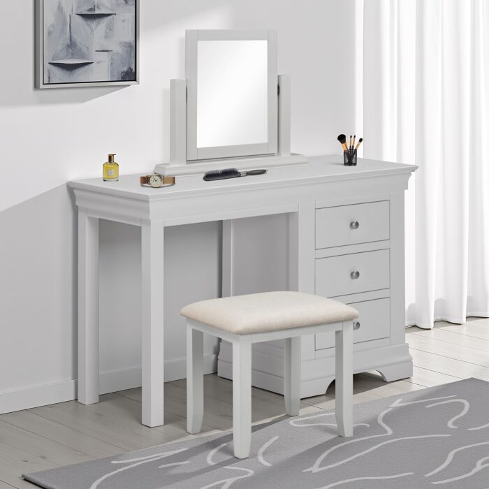 BORDEAUX 3 DRAWER DRESSING TABLE SET - PEBBLE GREY/OAT FABRIC - Blythe Living