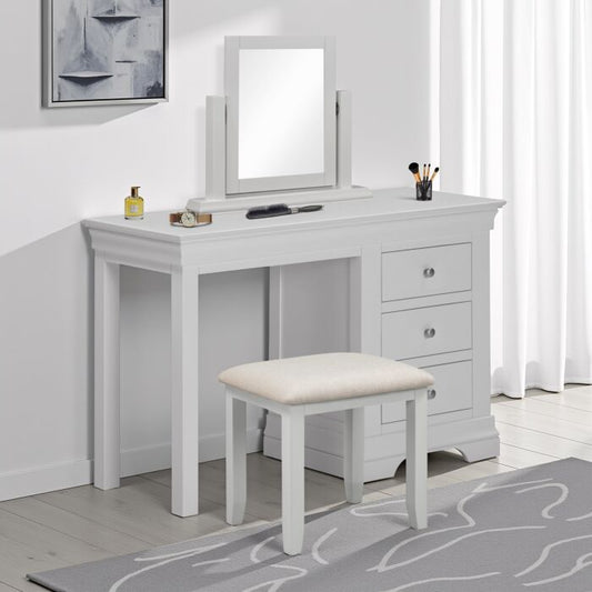 BORDEAUX 3 DRAWER DRESSING TABLE SET - PEBBLE GREY/OAT FABRIC - Blythe Living