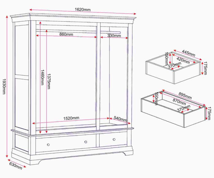 BORDEAUX 3 DOOR WARDROBE - PEBBLE GREY - Blythe Living
