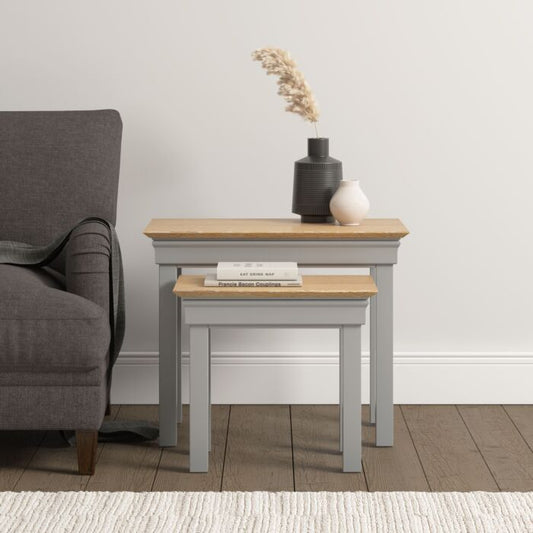 BORDEAUX NEST OF 2 TABLES - PEBBLE GREY/OAK - Blythe Living