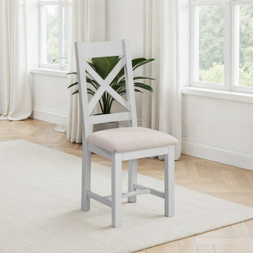WINDSOR CROSS BACK DINING CHAIR (X2 PER BOX) - PEBBLE GREY/OAT FABRIC
