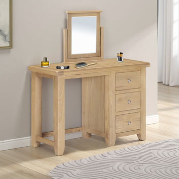 WINDSOR 3 DRAWER DRESSING TABLE AND MIRROR - NATURAL OAK
