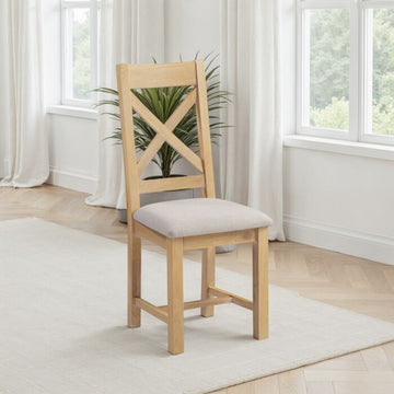 WINDSOR CROSS BACK DINING CHAIR (X2 PER BOX) - NATURAL OAK/OAT FABRIC