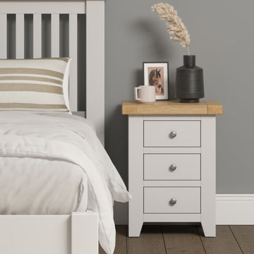 WINDSOR 3 DRAWER BEDSIDE - IVORY/OAK