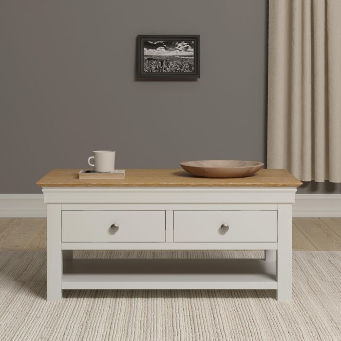 BORDEAUX 2 DRAWER COFFEE TABLE - IVORY/OAK - Blythe Living