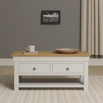 BORDEAUX 2 DRAWER COFFEE TABLE - IVORY/OAK - Blythe Living
