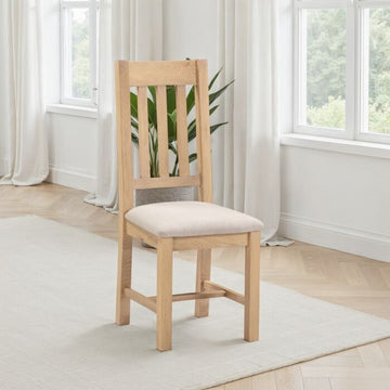 WINDSOR SLATTED DINING CHAIR (X2 PER BOX) - NATURAL OAK/OAT FABRIC