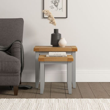 WINDSOR NEST OF 2 TABLES - PEBBLE GREY/OAK