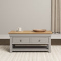 BORDEAUX 2 DRAWER COFFEE TABLE - PEBBLE GREY/OAK - Blythe Living