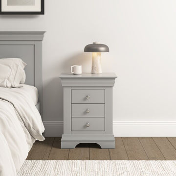 BORDEAUX 3 DRAWER BEDSIDE - PEBBLE GREY - Blythe Living