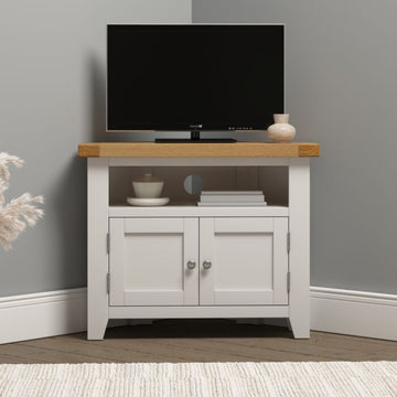 WINDSOR CORNER TV UNIT - IVORY/OAK