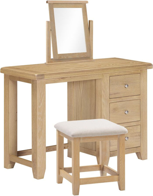 WINDSOR 3 DRAWER DRESSING TABLE SET - NATURAL OAK/OAT FABRIC