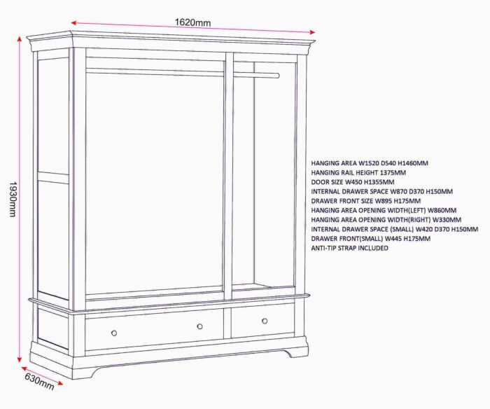 BORDEAUX 3 DOOR WARDROBE - PEBBLE GREY - Blythe Living
