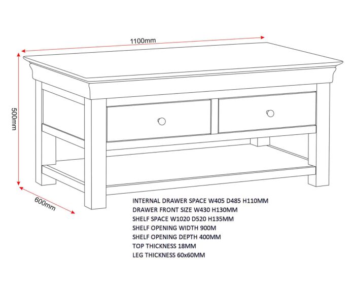 BORDEAUX 2 DRAWER COFFEE TABLE - IVORY/OAK - Blythe Living