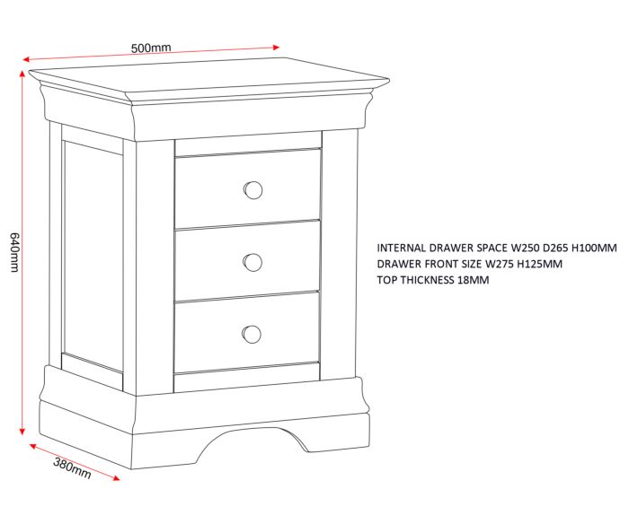 BORDEAUX 3 DRAWER BEDSIDE - PEBBLE GREY - Blythe Living