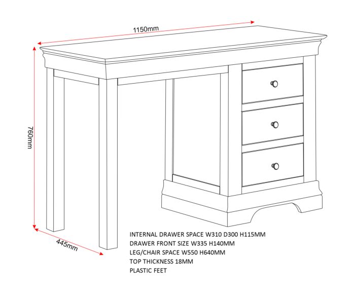 BORDEAUX 3 DRAWER DRESSING TABLE - IVORY - Blythe Living