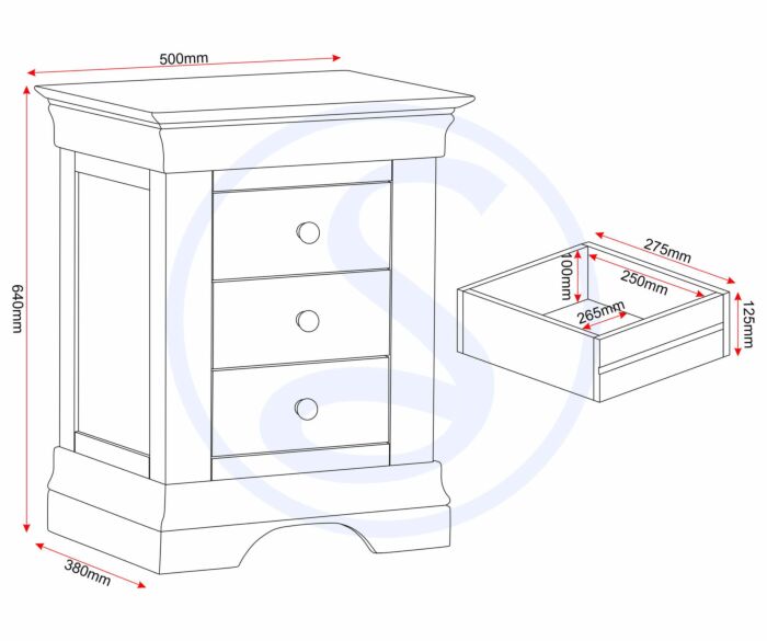 BORDEAUX 3 DRAWER BEDSIDE - IVORY - Blythe Living