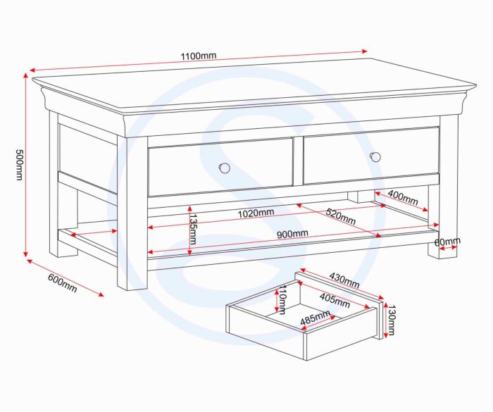 BORDEAUX 2 DRAWER COFFEE TABLE - IVORY/OAK - Blythe Living
