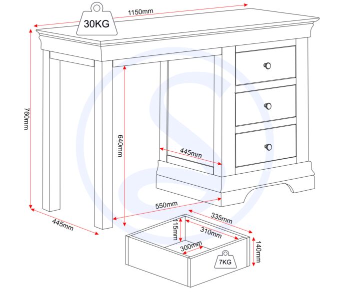 BORDEAUX 3 DRAWER DRESSING TABLE - IVORY - Blythe Living