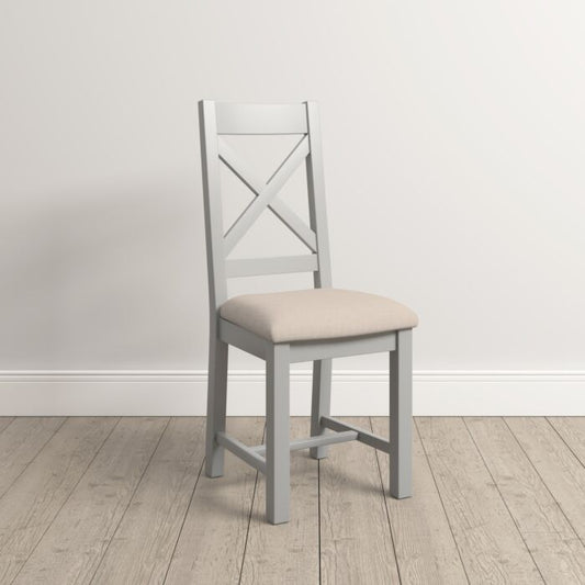 WINDSOR CROSS BACK DINING CHAIR (X2 PER BOX) - PEBBLE GREY/OAT FABRIC
