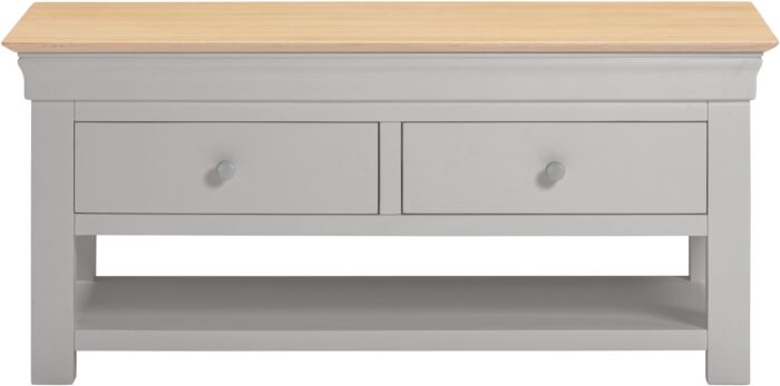 BORDEAUX 2 DRAWER COFFEE TABLE - PEBBLE GREY/OAK - Blythe Living
