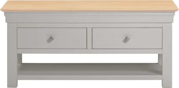 BORDEAUX 2 DRAWER COFFEE TABLE - PEBBLE GREY/OAK - Blythe Living