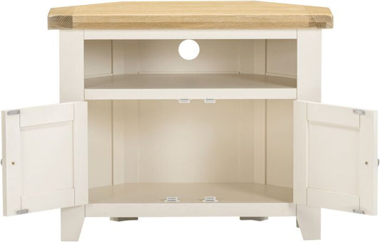 WINDSOR CORNER TV UNIT - IVORY/OAK