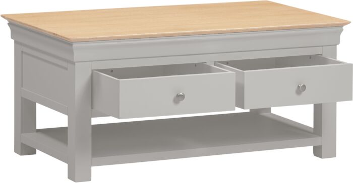 BORDEAUX 2 DRAWER COFFEE TABLE - PEBBLE GREY/OAK - Blythe Living