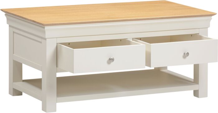 BORDEAUX 2 DRAWER COFFEE TABLE - IVORY/OAK - Blythe Living
