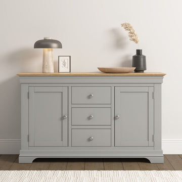 BORDEAUX 2 DOOR 3 DRAWER SIDEBOARD - PEBBLE GREY/OAK