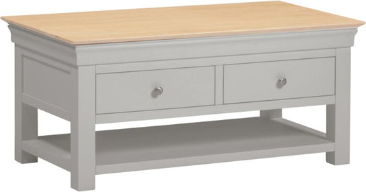 BORDEAUX 2 DRAWER COFFEE TABLE - PEBBLE GREY/OAK - Blythe Living