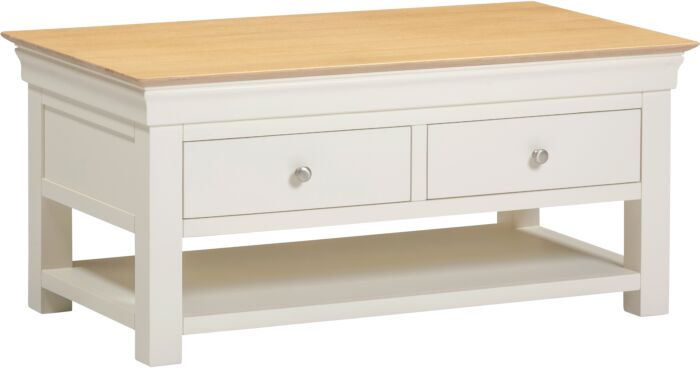BORDEAUX 2 DRAWER COFFEE TABLE - IVORY/OAK - Blythe Living