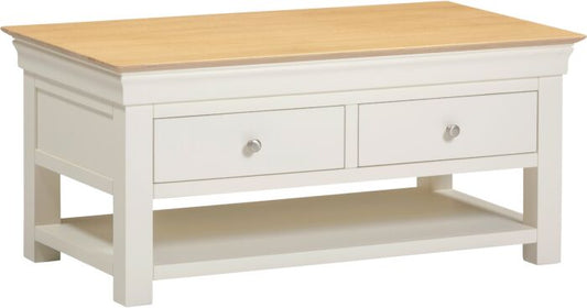 BORDEAUX 2 DRAWER COFFEE TABLE - IVORY/OAK - Blythe Living